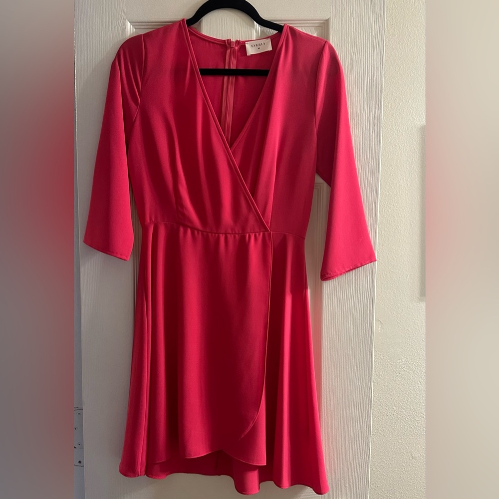 Everly Hot Pink Wrap-Style Cocktail Dress